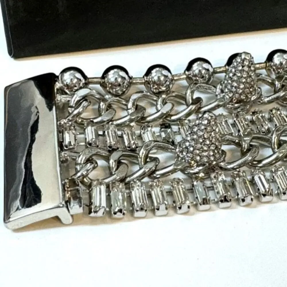 NBD Layered Bracelet in Silver Rhinestone Pave Studs Chunky REVOLVE Jewelry